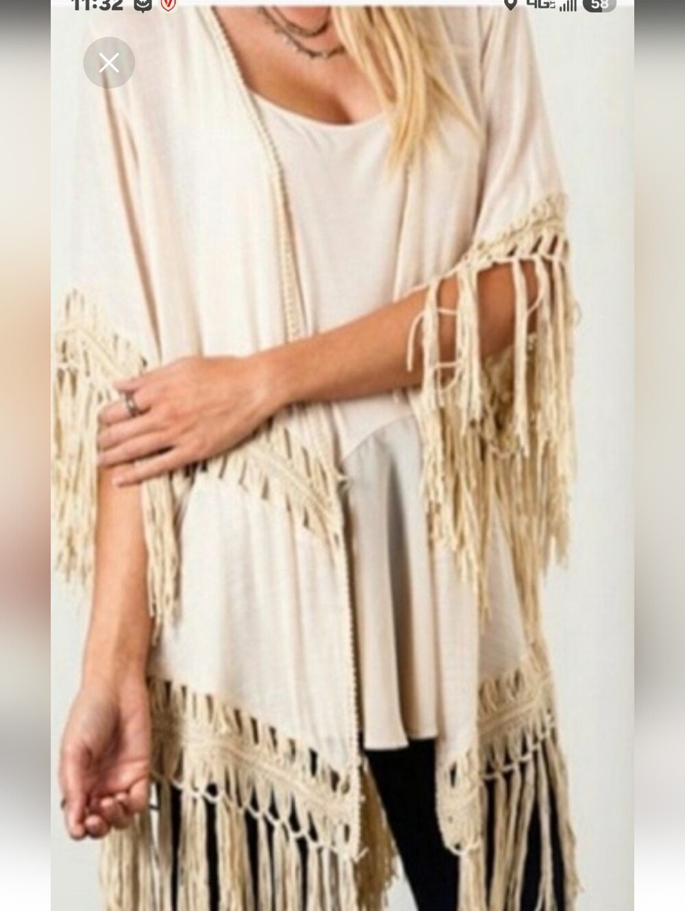 Umgee Cream Crochet Cardigan Size Small 3/4 Length